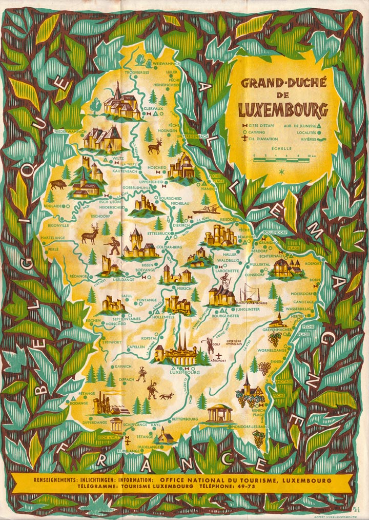 VACANTIE_map_stitched_low 1952 tourist map of Luxembourg